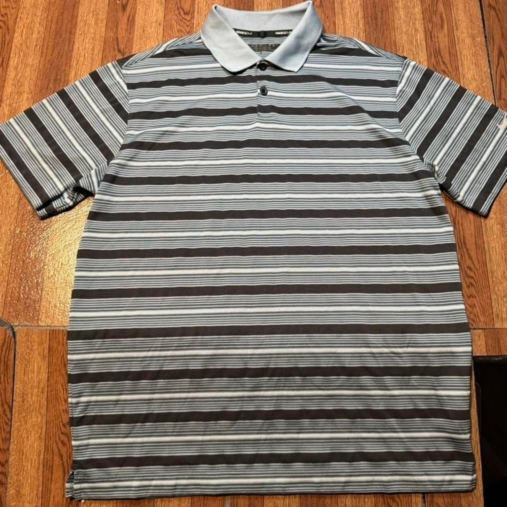 Nike Golf Black Striped Dri-Fit Tech Sportswear Polo Shirt Large